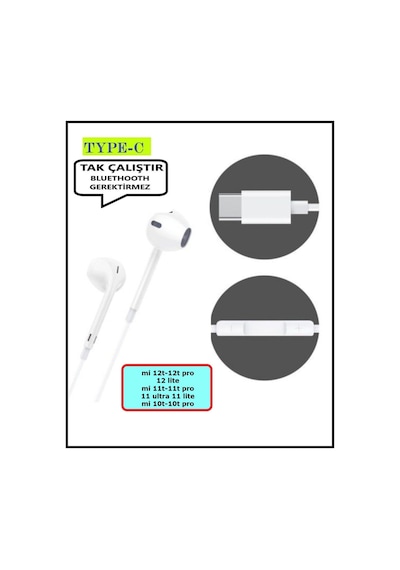 Xiaomi Mi 12t 12 Pro 12 Lite Mi 11t Pro Ultra 10t Pro Kulaklık Type C Kablolu Kulaklık Tak Çalıştır
