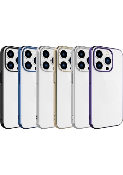Apple Uyumlu iPhone 15 Pro Kılıf Sert Pc Renkli Çerçeveli Zore Riksos Kapak Gold
