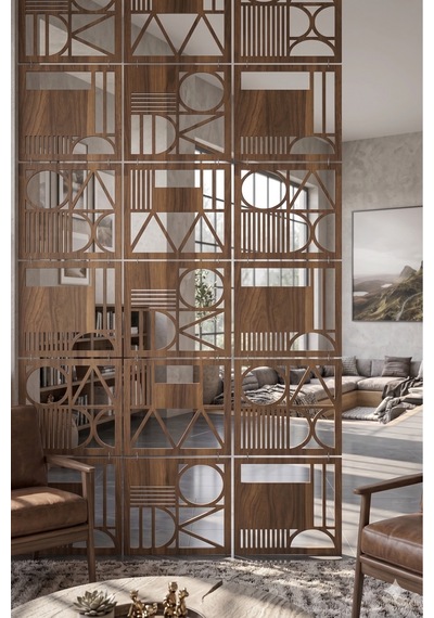 Lazer Kesim Paravan, Ahşap Separatör, Oda 4'lü Panel Levha Model08 40 X 40 Cm