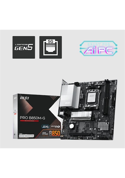 Msı Pro B850m-g Ddr5 8200mt/s 1xhdmı 1xdp 2xm.2 Usb Matx Am5 Amd Am5 9000/8000/7000 Seri İle Uyumlu