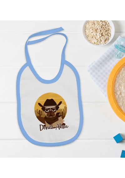 BK Kids Kişiye Özel Mavi Bebek Mama Önlüğü - Model 189 Mavi