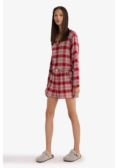Defacto Regular Fit Flanel Kareli Şort Pijama Altı-fall İn Love F3675ax25wnbr196 Bordo-br196