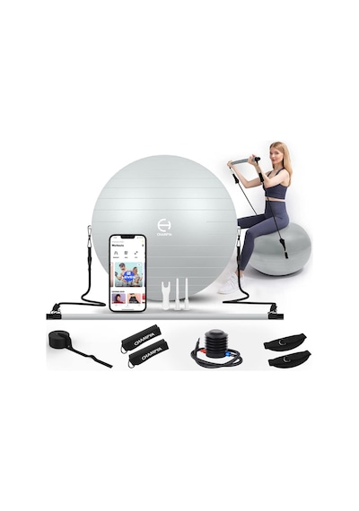 Champya Yoga Fitness Pilates Topu Squat Pilates Barı Direnç Lastiği Pilates Seti İthal Ürün Gri