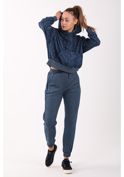 Maraton Sportswear Oversize Kadın Kapşonlu Uzun Kol Basic Navymelanj Sweatshirt 21423-navymelanj