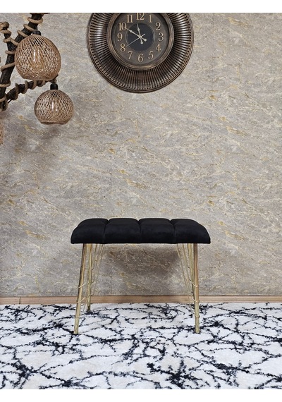 Zafir Metal Gold Tel Ayaklı 60 Cm Puf Bench - Puf - Bench - Oturak - Mutfak Oturağı - Antre Oturağı Siyah