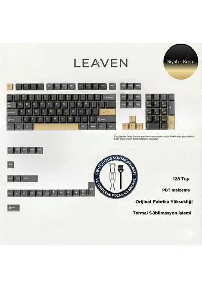 Mekanik Klave- Pbt Çift Baskı Keycap Seti Gri Siyah- Krem 128 Tuşlu Keycap