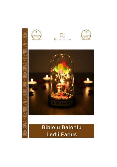 Fanus Dekoratif Işıklı Gece Lambası Masa Üstü Cam Tasarım Romantik Biblolu Balonlu Ledli Fanus
