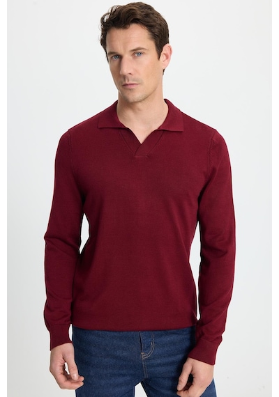 Tudors Erkek Standart Fit Normal Kesim Polo V Yaka Bordo Triko Kazak-35697 Bordo
