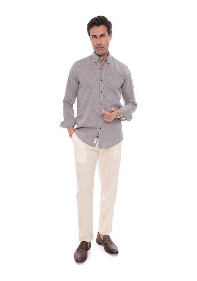 Slim Fit Uzun Kol Yaka Düğmeli Nefes Alan Keten Hediye Kutulu Erkek Gömlek Fs-004548 - Kahverengi-3241
