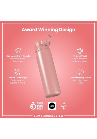 Paslanmaz Çelik İnce Suluk - Gül Pembe - 600 Ml - Sızdırmaz