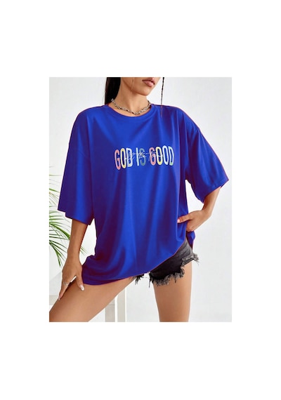 Medinenur God İs Good Baskılı Unisex Tshirt Mavi