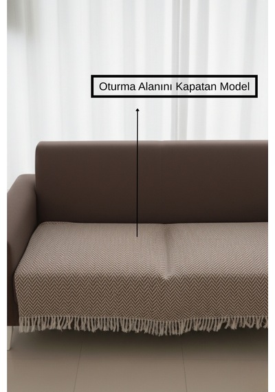 Naturalux Pamuklu Bohem Koltuk Oturma Yerini Kapatan Çekyat Berjer Örtüsü Şalı 100x210 Kahverengi