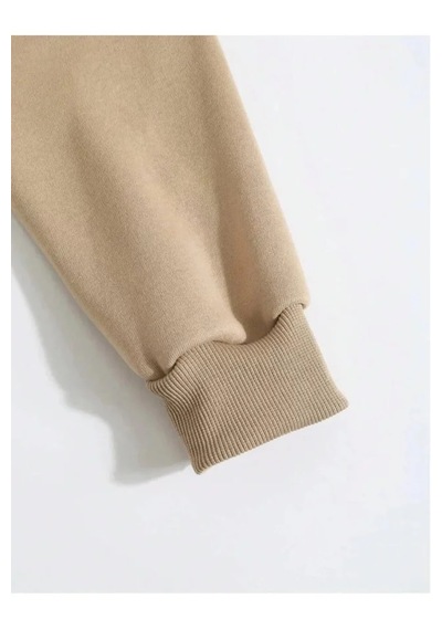 Suma Erkek Bej Düz Kapüşonlu Sweatshirt