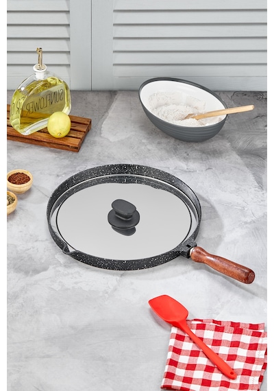 Polochef Kapaklı Döküm Granit Balık Ve Börek Tavası 34 Cm Siyah