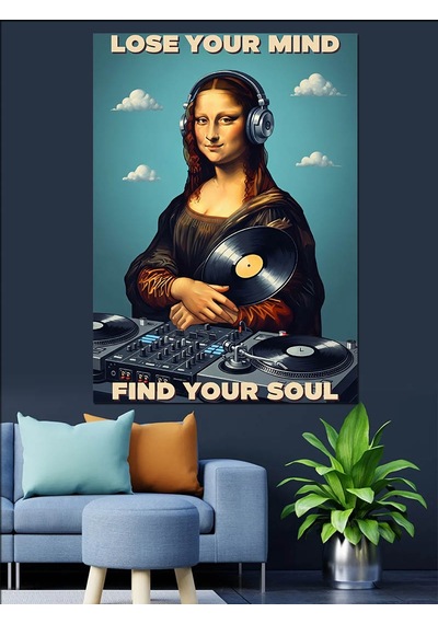 Ahşap Tablo Kulaklıklı Mona Lisa Dj