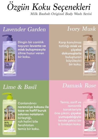 Pantenol İçeren Nemlendirici Duş Jeli Mılk Baobab Original Body Wash Ivory Musk Hindistan Cevizi