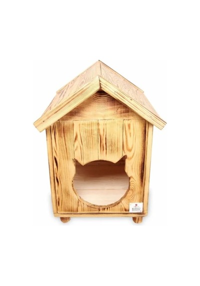 Dış ve İç Mekana Uygun Kapısı Kedi Figürlü Ahşap Kedi Evi 35 x 40 x 40 CM