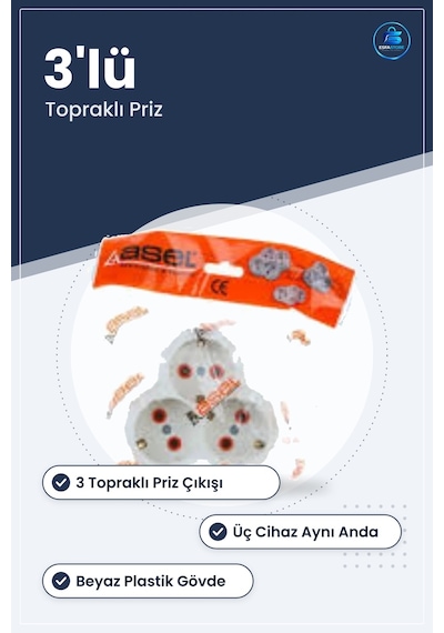 Yonca Üçlü Grup Priz Çoklu Uzatma Adaptörü Elektrik Tesisat Malze 0 M