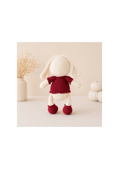 El Yapımı Amigurumi Tavşan Oyuncak - Bordo Elbiseli