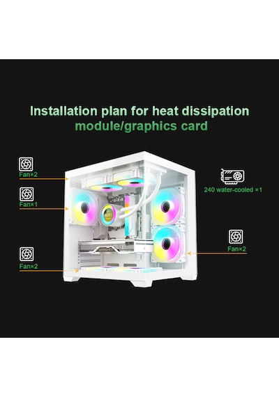 Atheron Eagle Panoramik Micro Atx Gaming Kasa 5x120mm Argb Fan 9 Port Pwm Argb Kontrolcü Temperli Cam Beyaz
