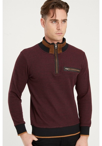 1039 Dewberry Erkek Sweatshırt-siyah-bordo Siyah-bordo