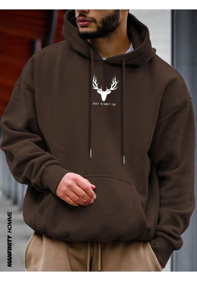 Altamira Erkek Geyik Baskı Kapüşonlu Sweatshirt 001