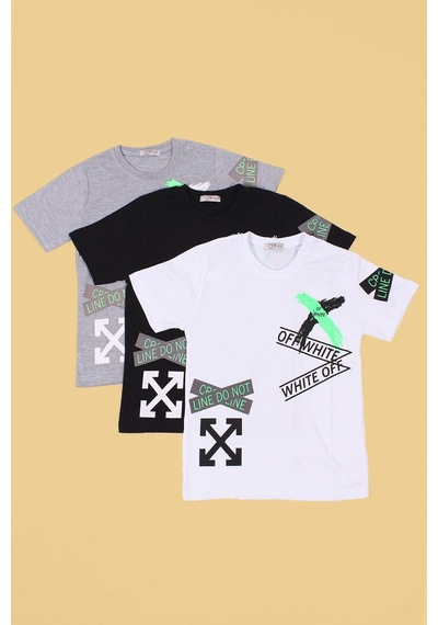 Panios Kids 3lü,collection, Baskılı, Beyaz-siyah-gri Erkek Çocuk T-shirt Beyaz Siyah Gri