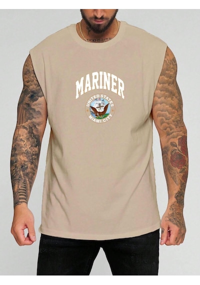 Mariner Baskılı Kolsuz Tişört Bej