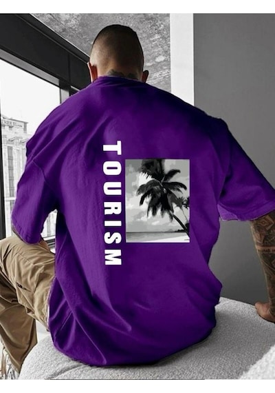 Tourısm Baskılı Oversize Tişört Mor