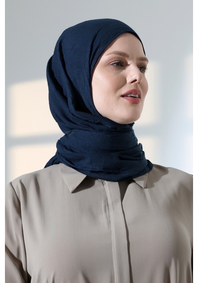 Kadın Tesettür Bambu Kraş Şal, Ütü Gerektirmeyen Doğal Hijab Başörtüsü 75x180 Cm - Lacivert