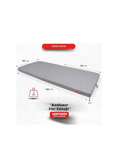 Xpermate Katlanır Yatak Yer Yatag I 80x180x8 Gri 2yktlnr