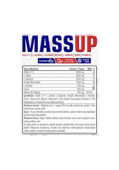 Massup Multi Aminoasit & B3 Vitamin Karışımı 30 Şaşe Sporcu Desteği