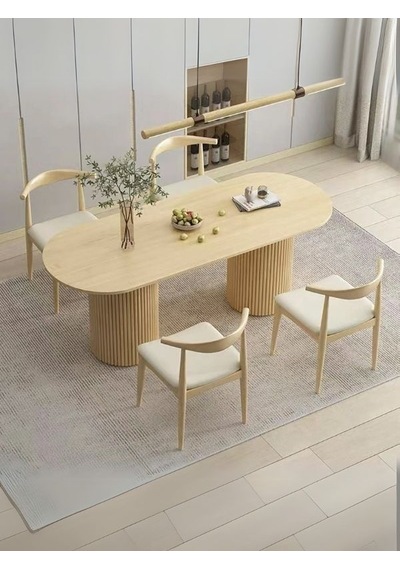 Sierra İskandinav Oval Ahşap Bohem Masa 90x180 Krem