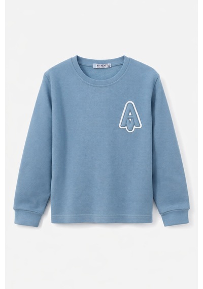 Tanem Kids Erkek Çocuk Jakarlı Mavi Örme Sweatshirt Mavi