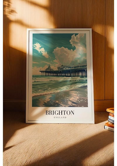 Brighton England Vintage Seyahat Posteri Çerçeveli Tablo - Premium Sahil Ve İskele Elit Duvar Dekoru Beyaz Brighton England Vintage Seyahat Posteri Çerçeveli Tablo - Premium Sahil Ve İskele Elit Duvar Dekoru Beyaz