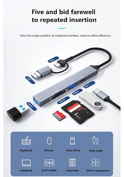 Type-c/usb Multi Girişli Kart Okuyucu Çevirici Sd/tf - 1xusb 3.0