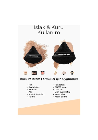 Üçgen Pudra Pufu Ve Makyaj Süngeri 3 Lü Set Kumaş Kese Siyah