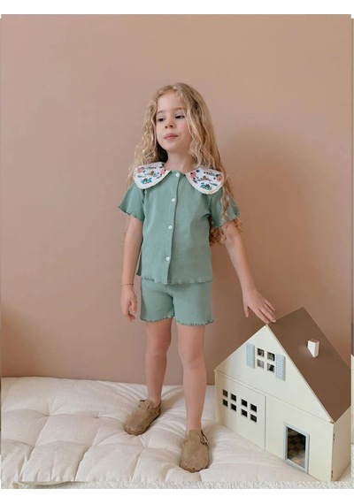 My Kids Wear Nakışlı Bebe Yaka Kız Çocuk Takım Turkuaz
