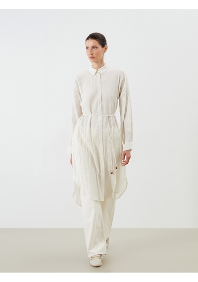 Lcwaıkıkı Classic Beyaz Keten Karışımlı Oversize Kadın Gömlek Tunik