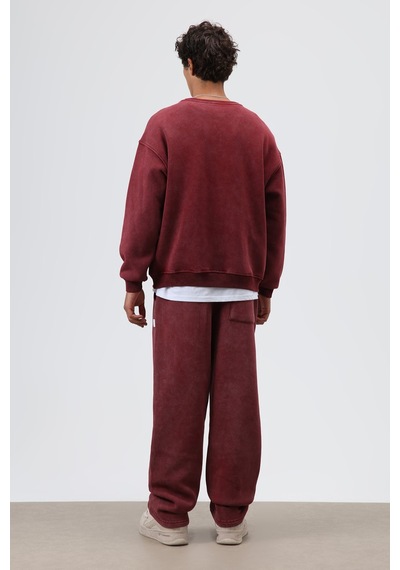 Vamos Basic Oversize Yıkamalı Sweatshirt Bordo