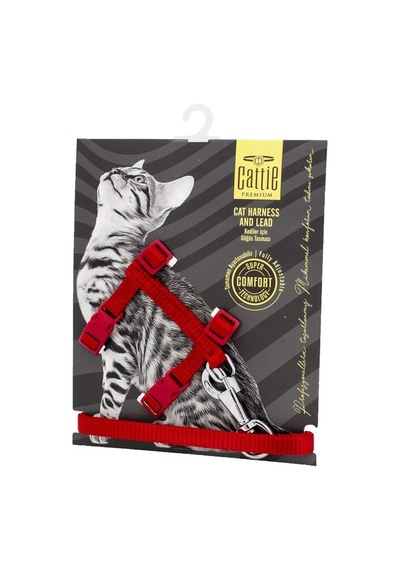 Dokumadan El Yapımı Kedi Göğüs & Gezdirme Takımı, 1x25-40 Cm, Kırmızı