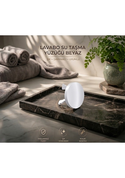 Lavabo Su Taşma Yüzüğü - Beyaz Üniversal Paslanmaz