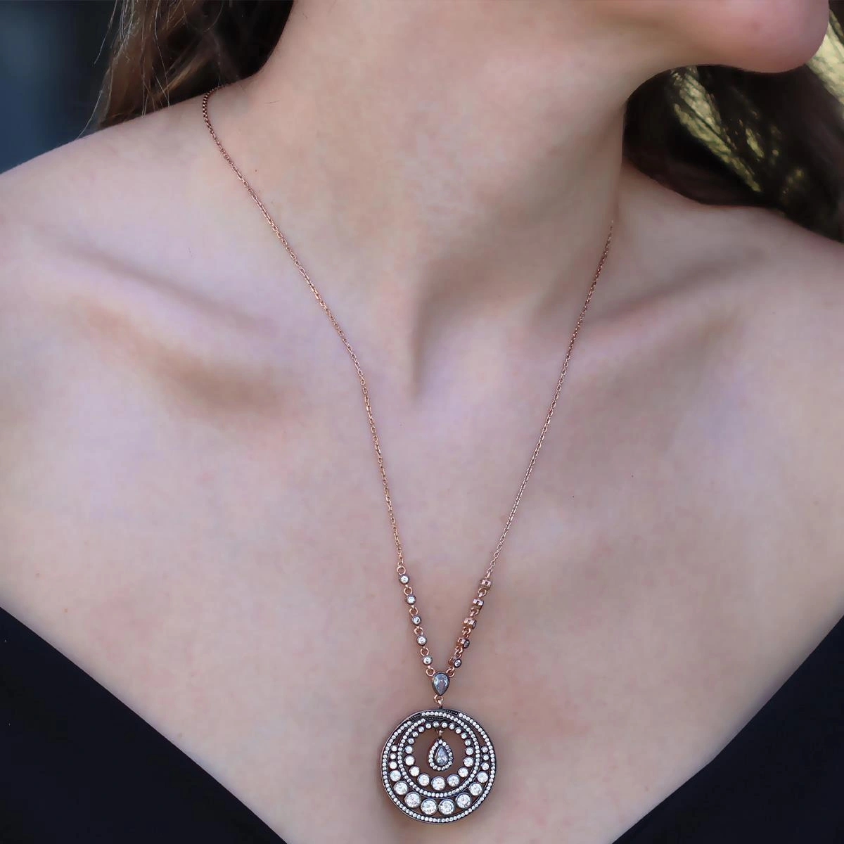 Elmas Montür Rose Gold Gümüş Kolye Gümüş