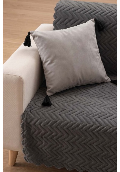 Antrasit Zikzak Desenli Welsoft Süngerli Koltuk Örtüsü 170x210 Cm