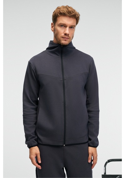 Grimelange AVENER Erkek Kapüşonlu Baskılı Fermuarlı Antrasit Sweatshirt
