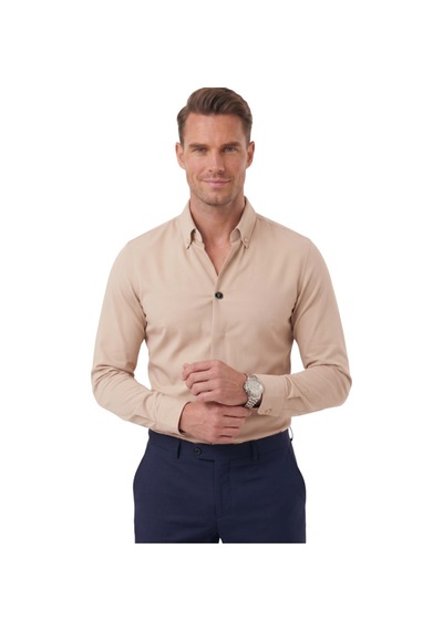 Deepsea Bej Slim Fit Kolay Ütülenebilir Açık Dik Yaka Likralı Erkek Gömlek 2602615
