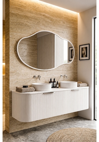 Ant Home Asimetrik Ayna Çerçeveli Ayna Duvar Aynası Konsol Aynası Banyo Aynası Çerçeveli Ayna Beyaz