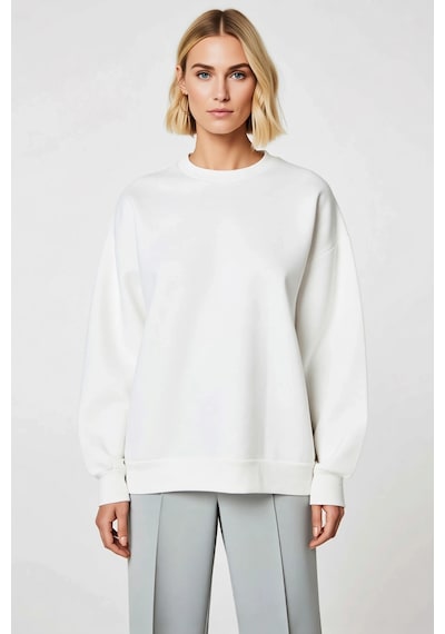 Benerly Kadın Bisiklet Yaka Düşük Kol Oversize Kalın Örme Sweatshirt Fonk Ekru