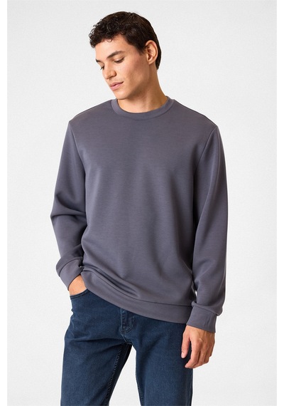 Backandbond Regular Fit Bisiklet Yaka Gri Sweatshirt