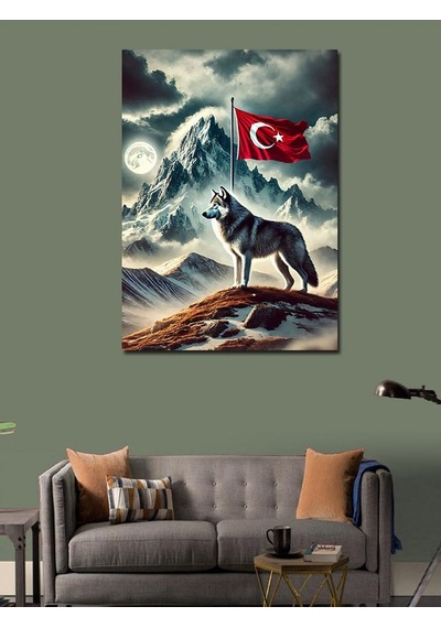 Kanvas Tablo Kurt Ve Türk Bayrağı 50cmx70cm